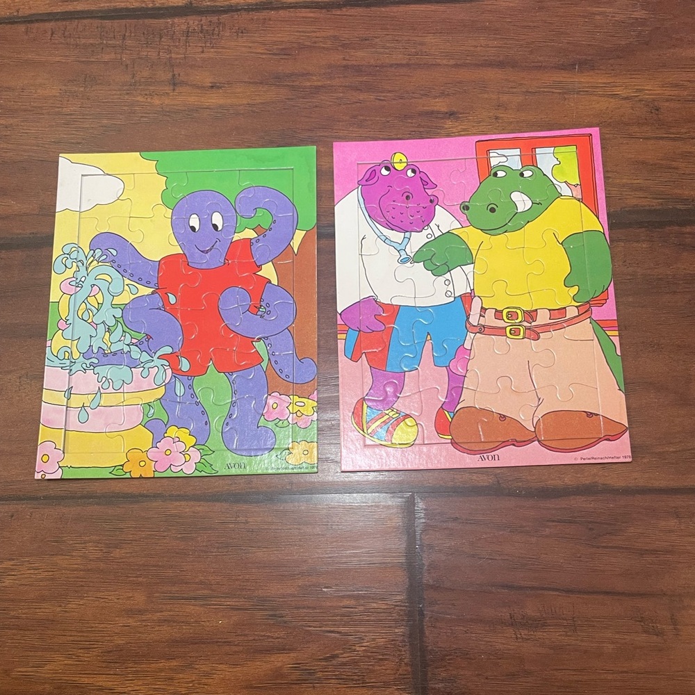 Vintage Puzzle Avon Productions Set Of 2 Retro Kids Busy Play Octopus Hippo Jig
